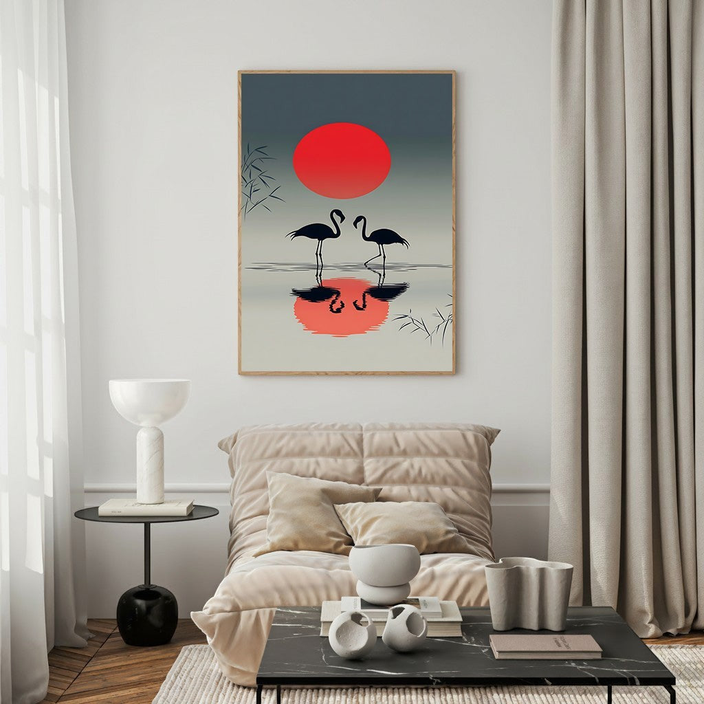 Flamingo Sunset Reflection Wall Art