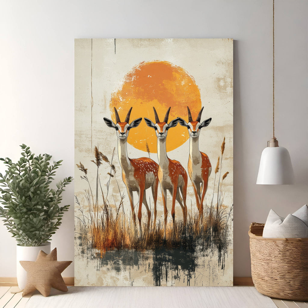Three Gazelles Under The Sun Canvas Print