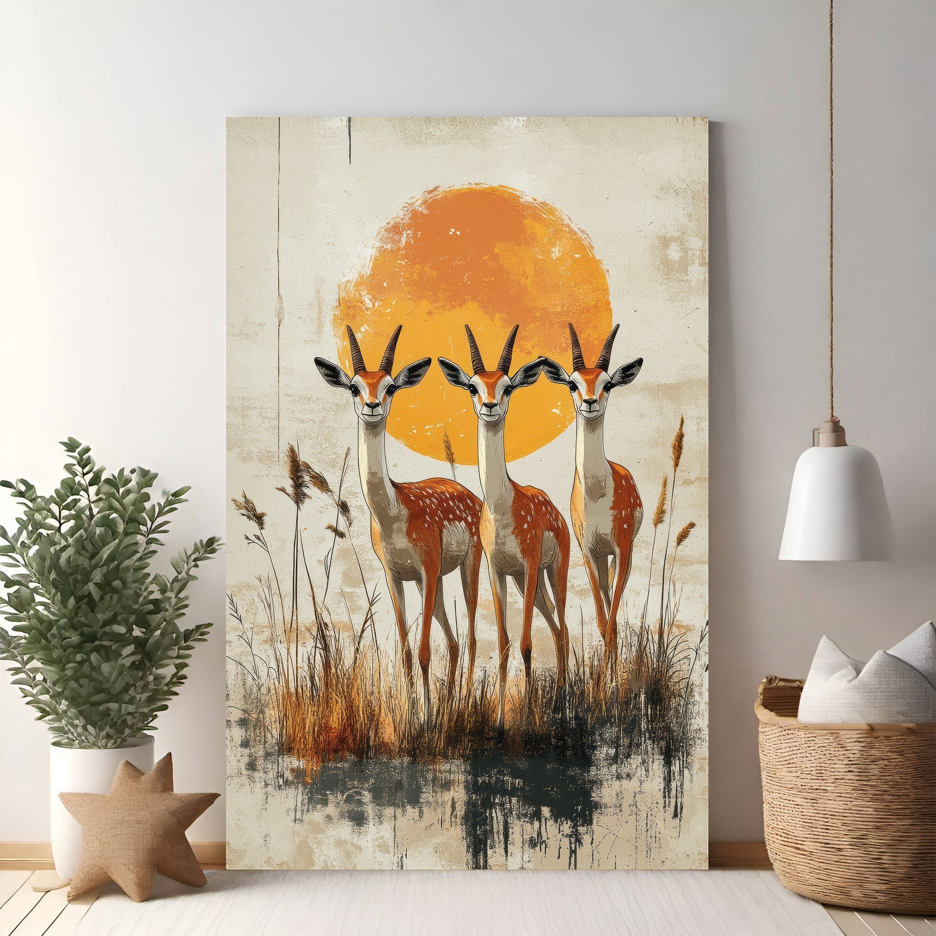 Three Gazelles Under The Sun Canvas Print
