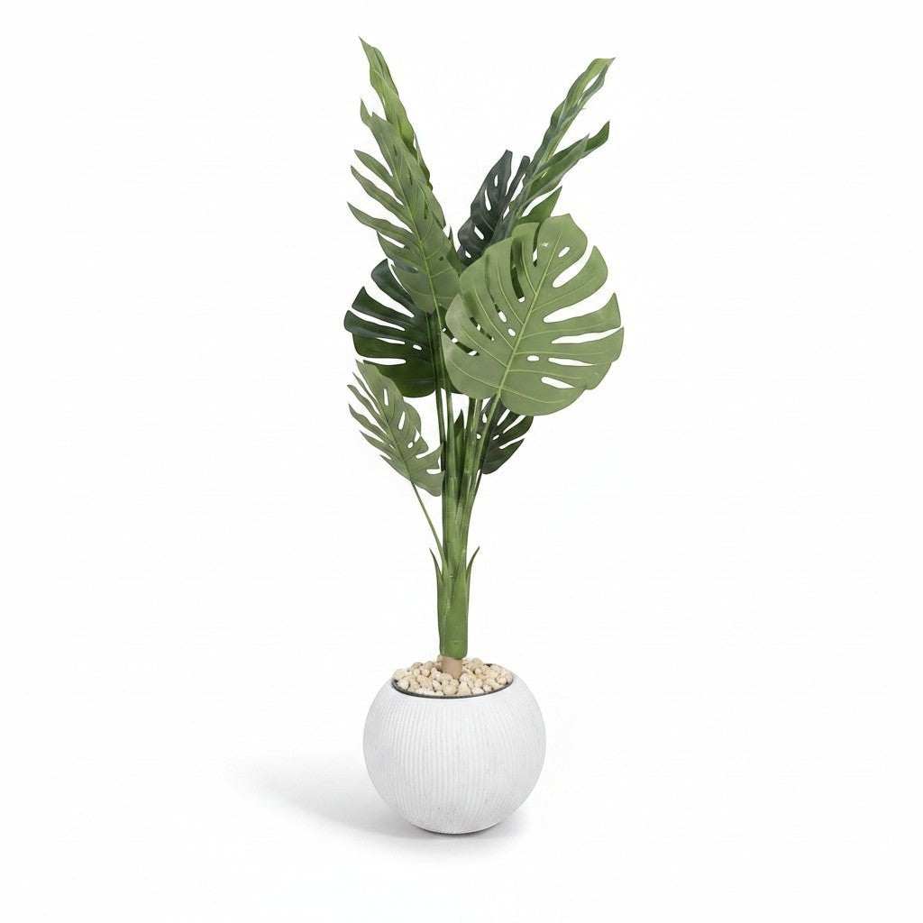 Large Faux Monstera Plant In Textured Pot