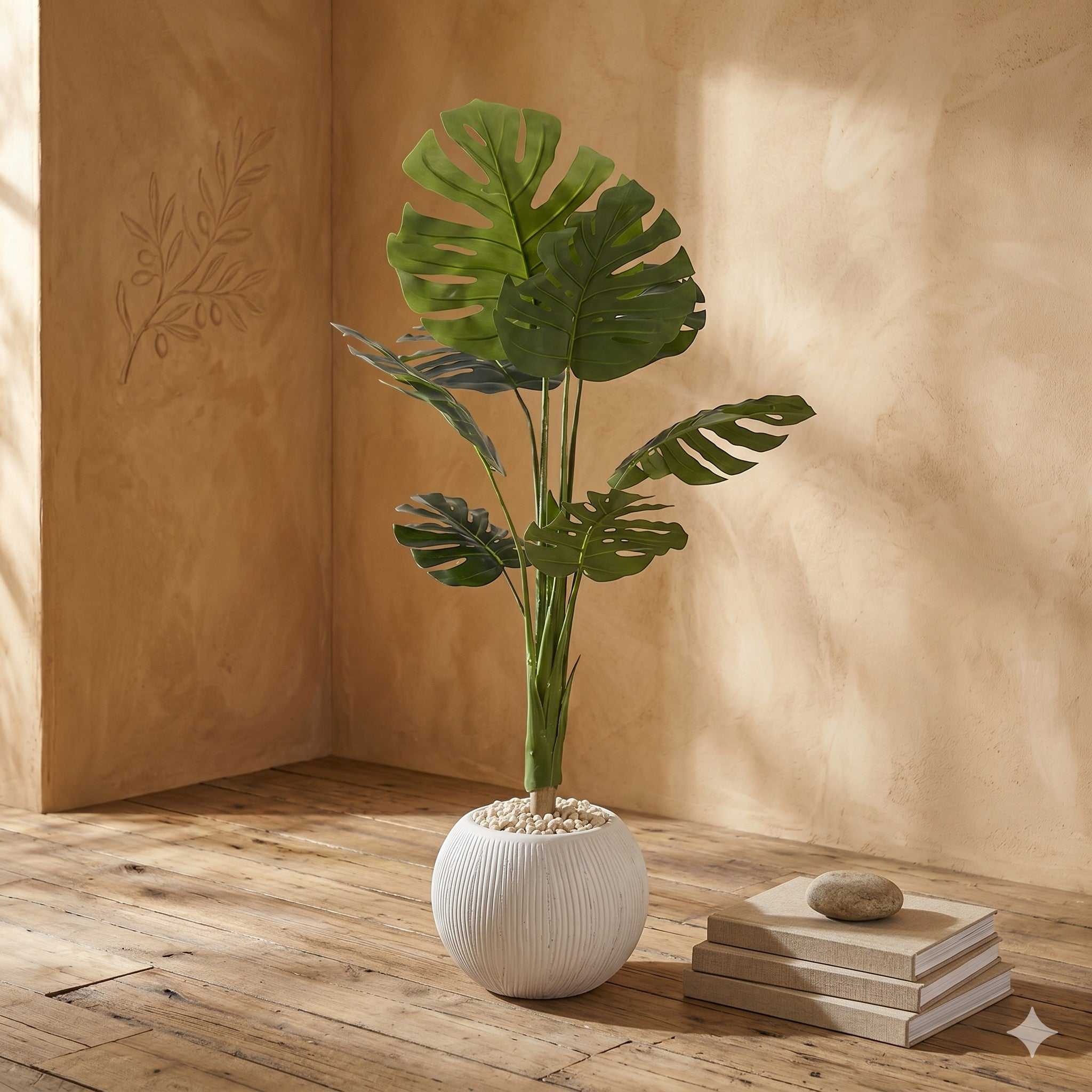 Large Monstera Plant In Textured Pot