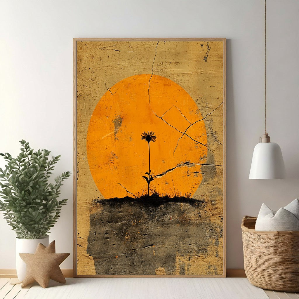 Minimalist Single Flower Against Sun Wall Art