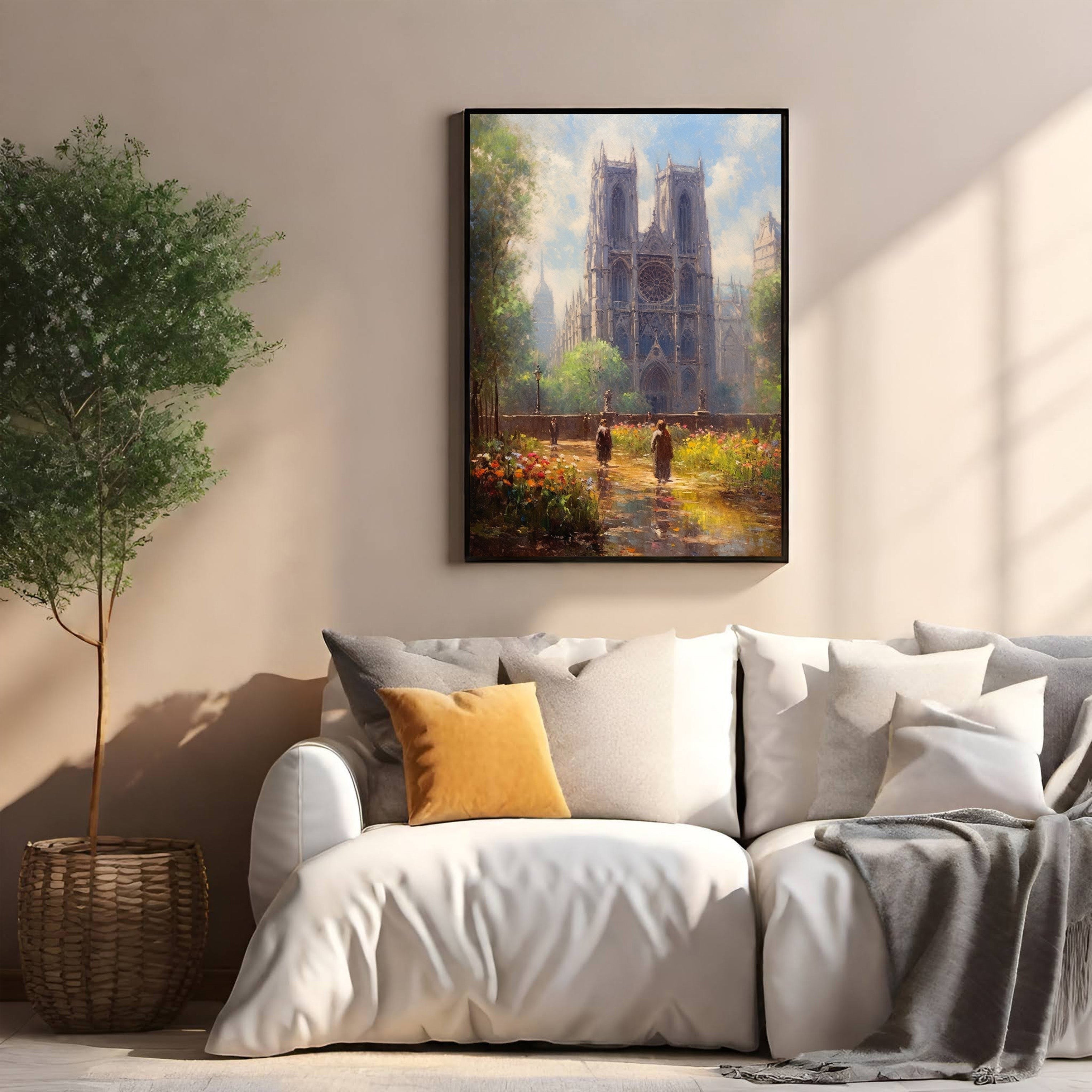 Parisian Cathedral Garden Landscape Painting