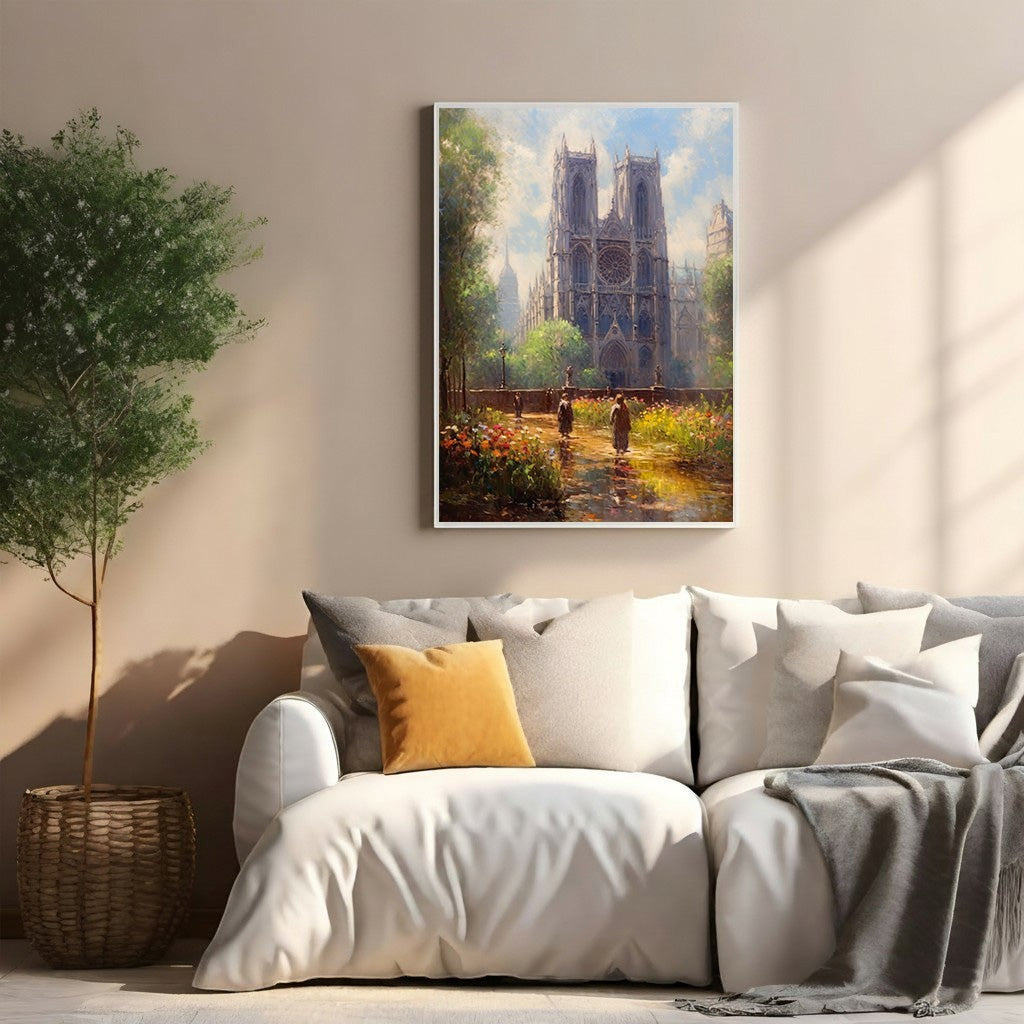Parisian Cathedral Garden Landscape Painting