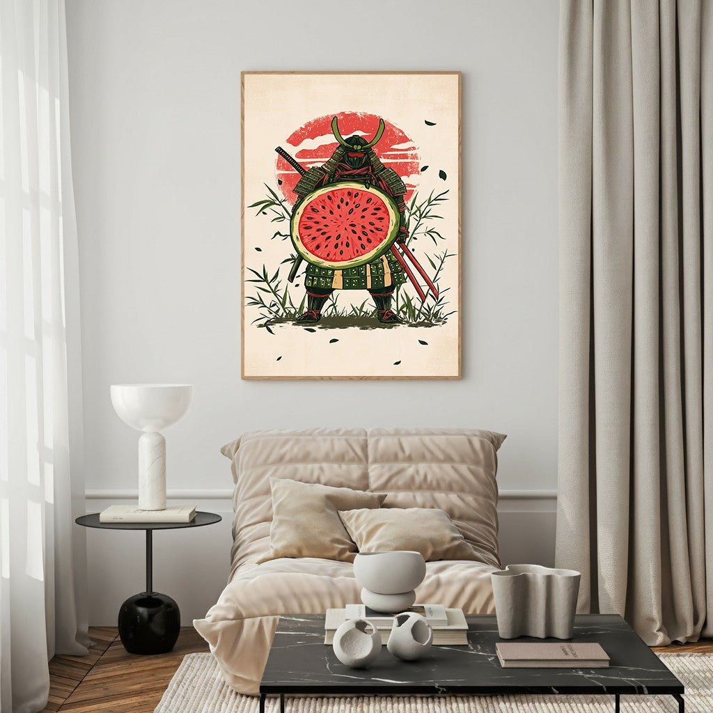 Samurai Warrior With Watermelon Shield