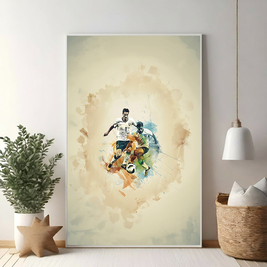 Dynamic Soccer Action Watercolor Print