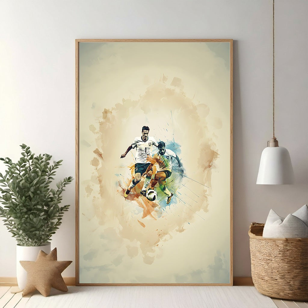 Dynamic Soccer Action Watercolor Print