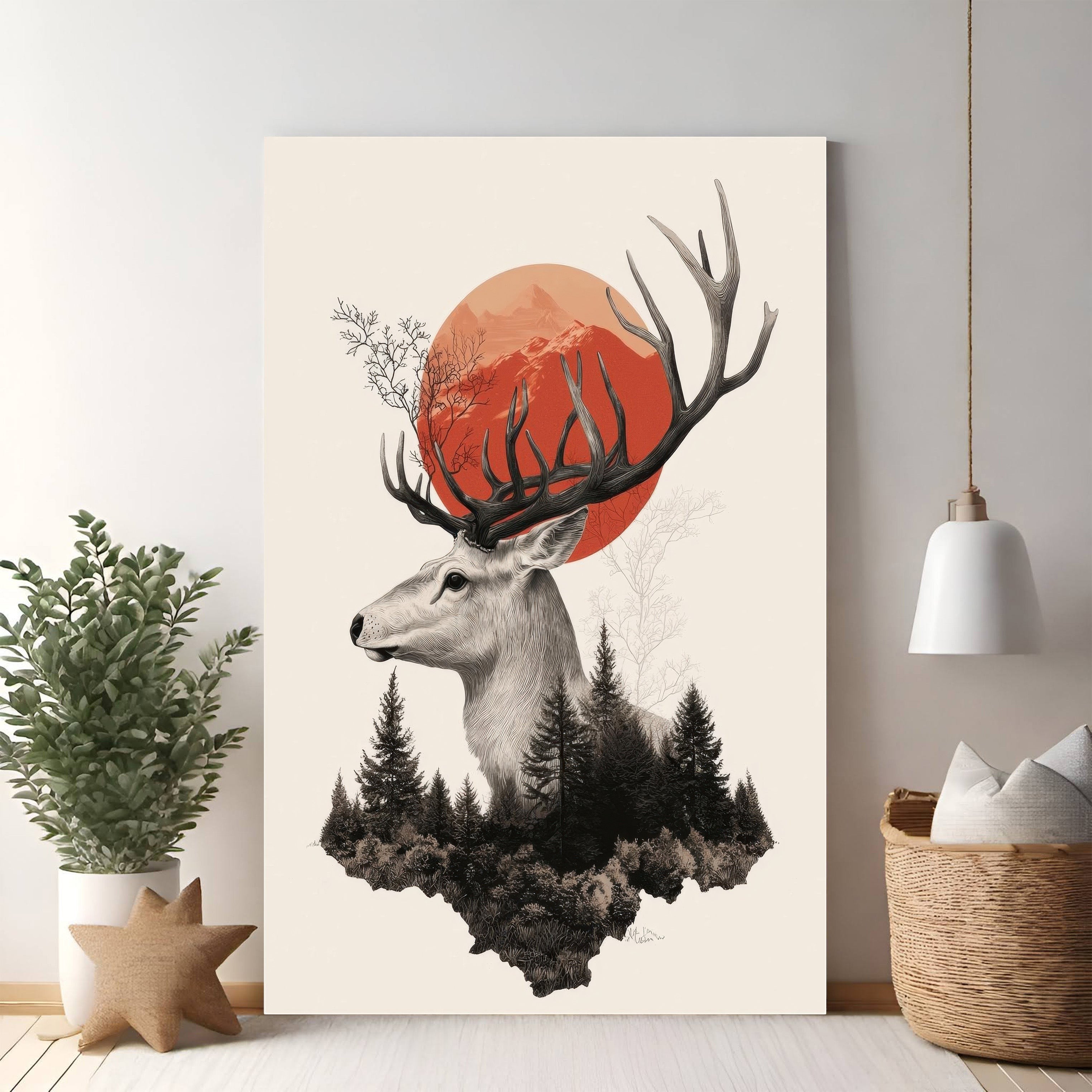 Majestic Stag Forest Landscape Wall Art