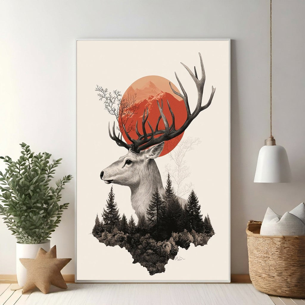 Majestic Stag Forest Landscape Wall Art