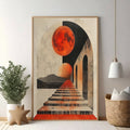 Surreal Archway With Red Moon And Steps