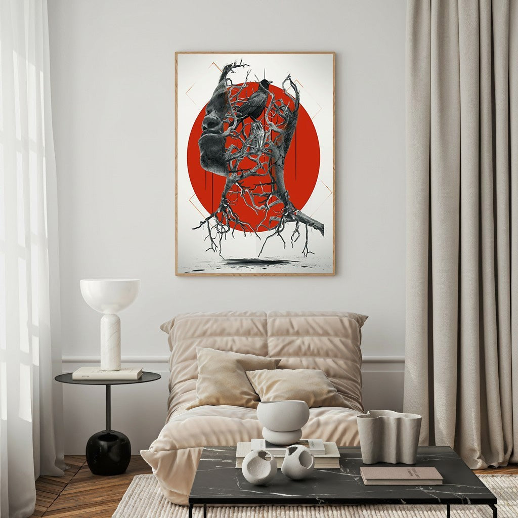 Surreal Tree Head With Red Circle