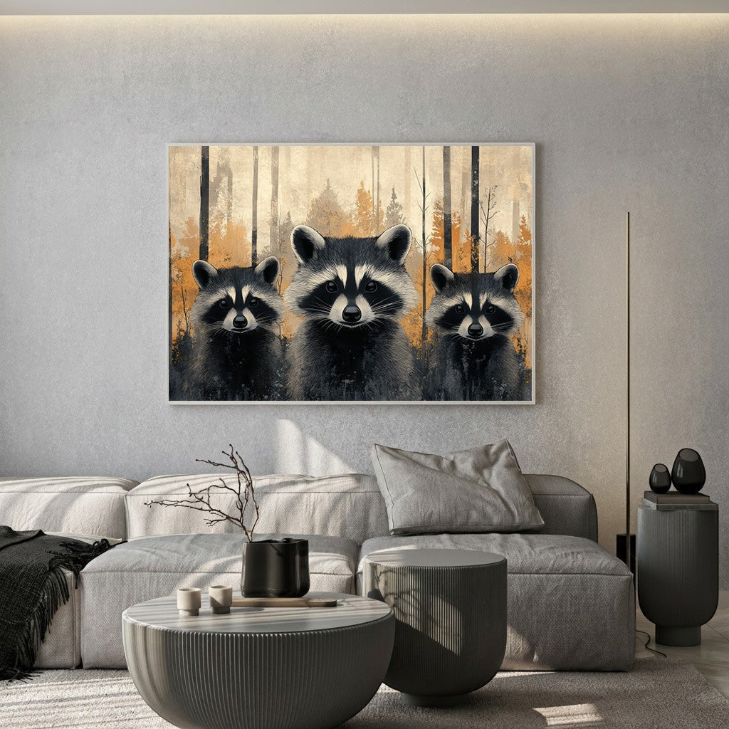 Three Raccoons In The Forest