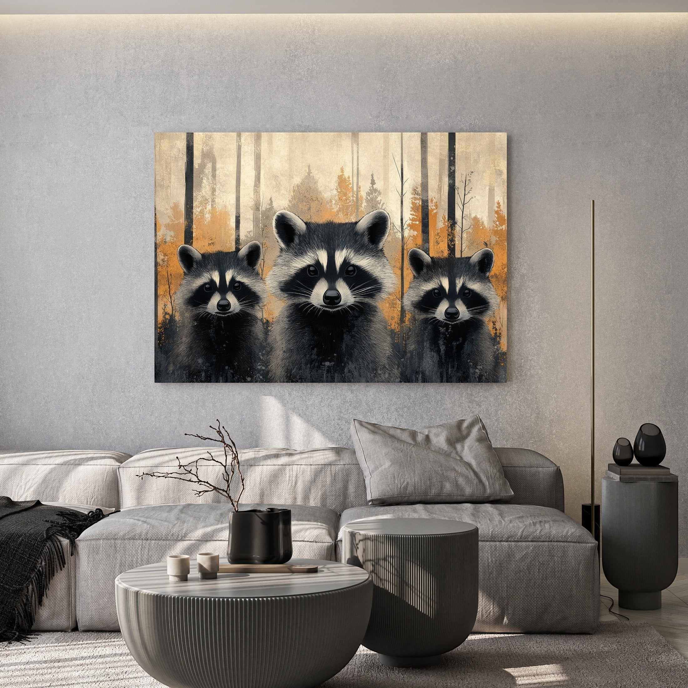 Three Raccoons In The Forest