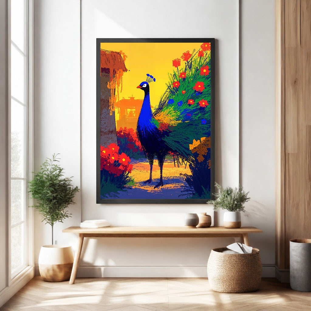 Vibrant Peacock In Garden Wall Art