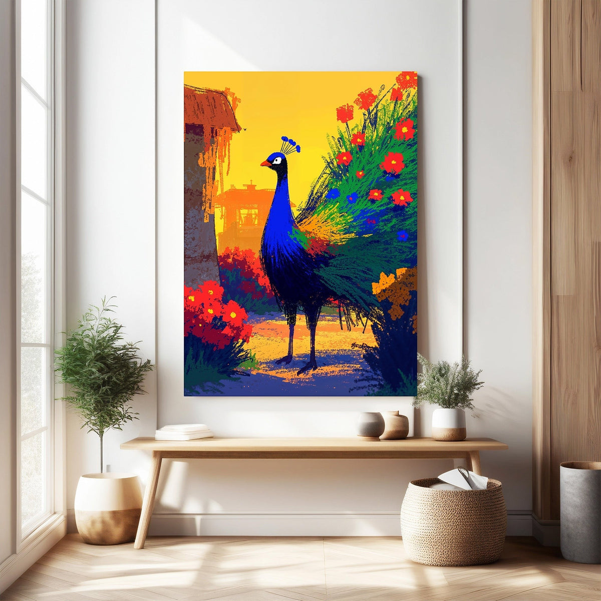 Vibrant Peacock In Garden Wall Art