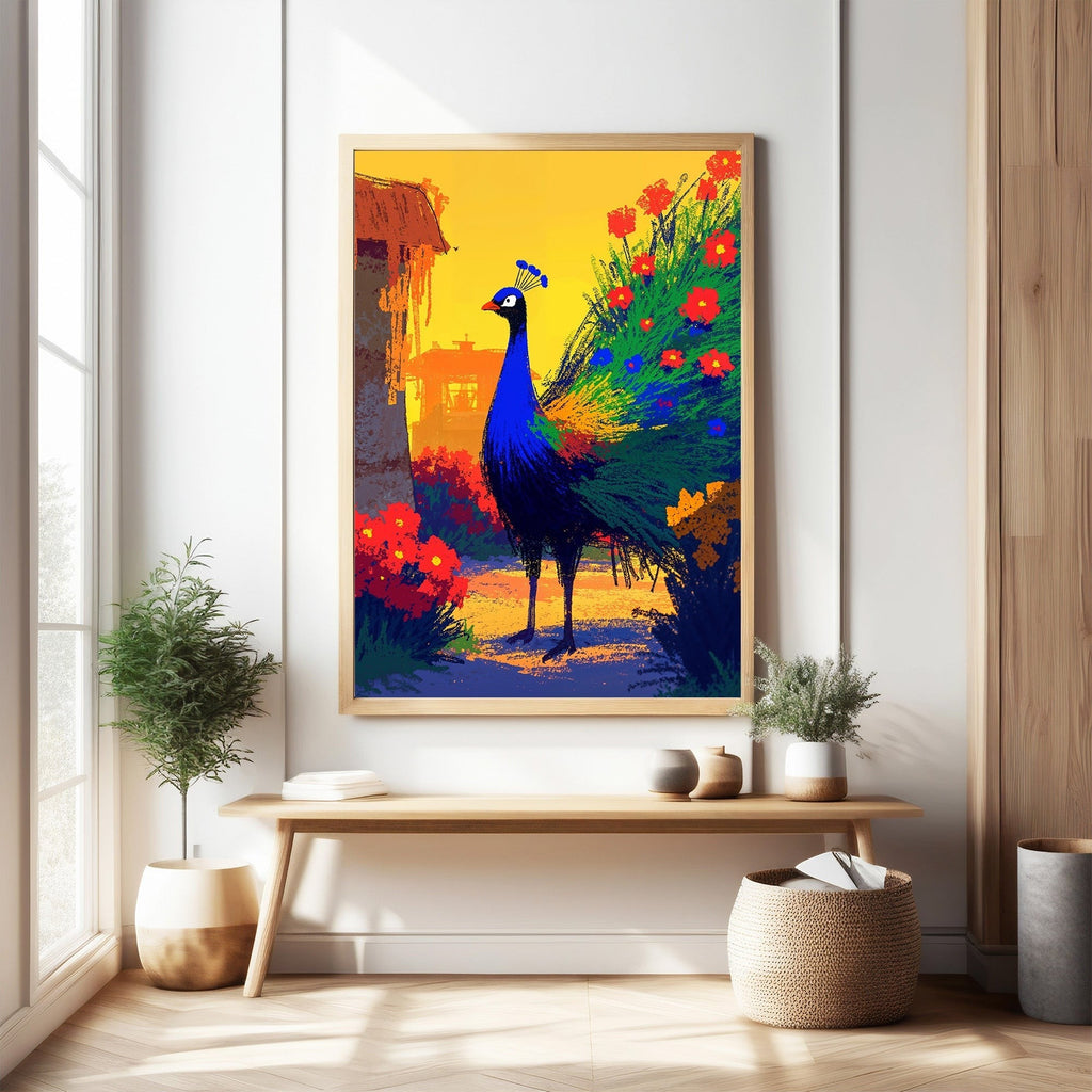 Vibrant Peacock In Garden Wall Art