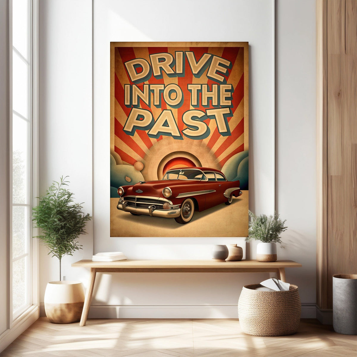 Drive Into The Past Vintage Car Poster