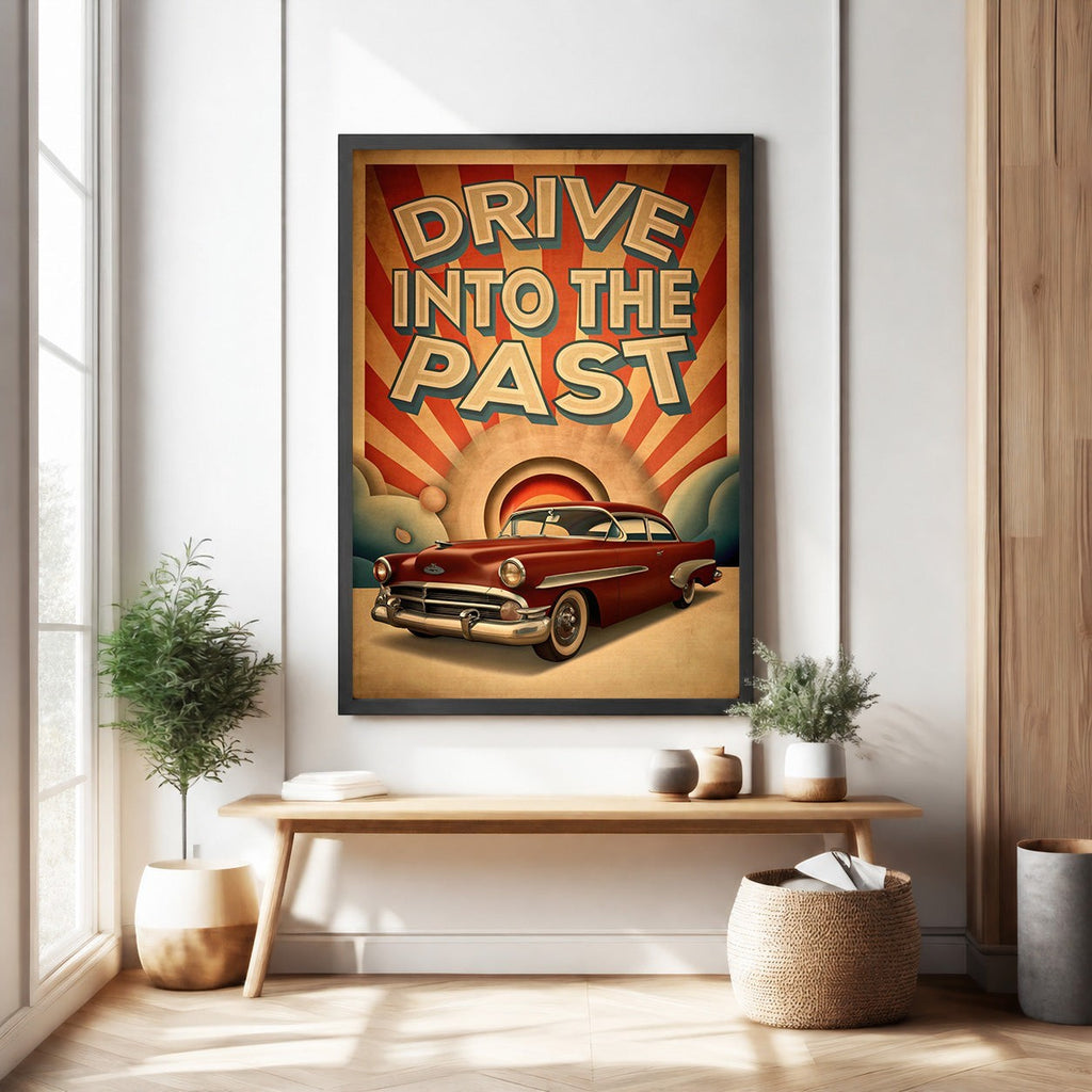Drive Into The Past Vintage Car Poster