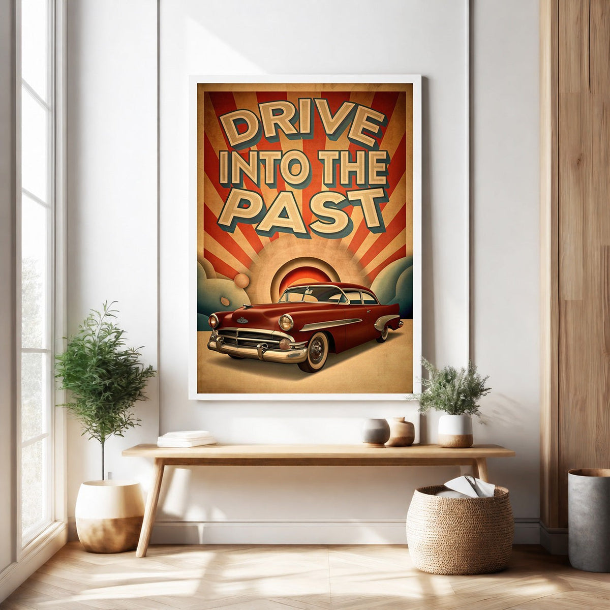 Drive Into The Past Vintage Car Poster