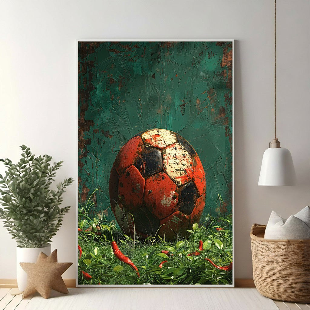 Vintage Soccer Ball With Chili Peppers