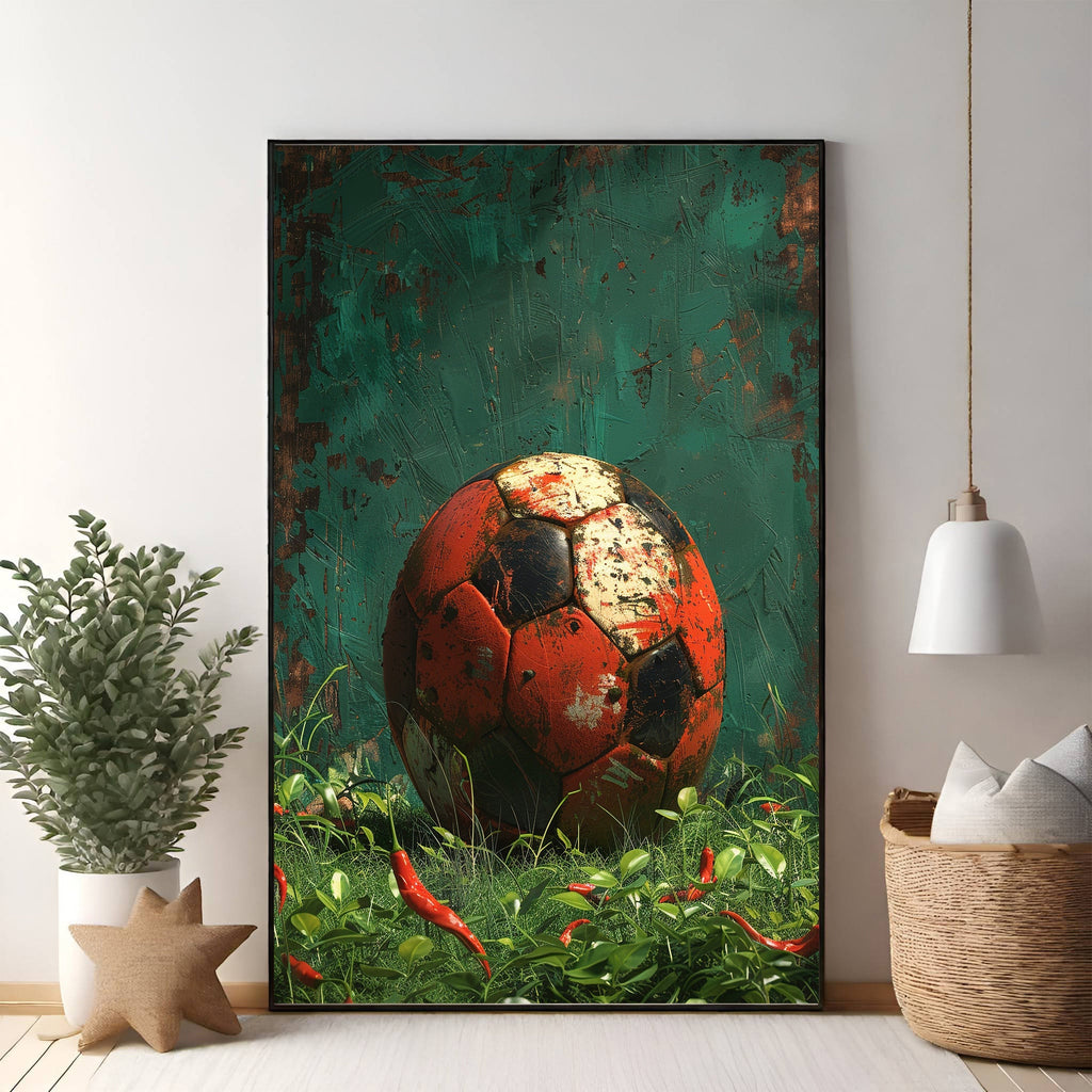 Vintage Soccer Ball With Chili Peppers