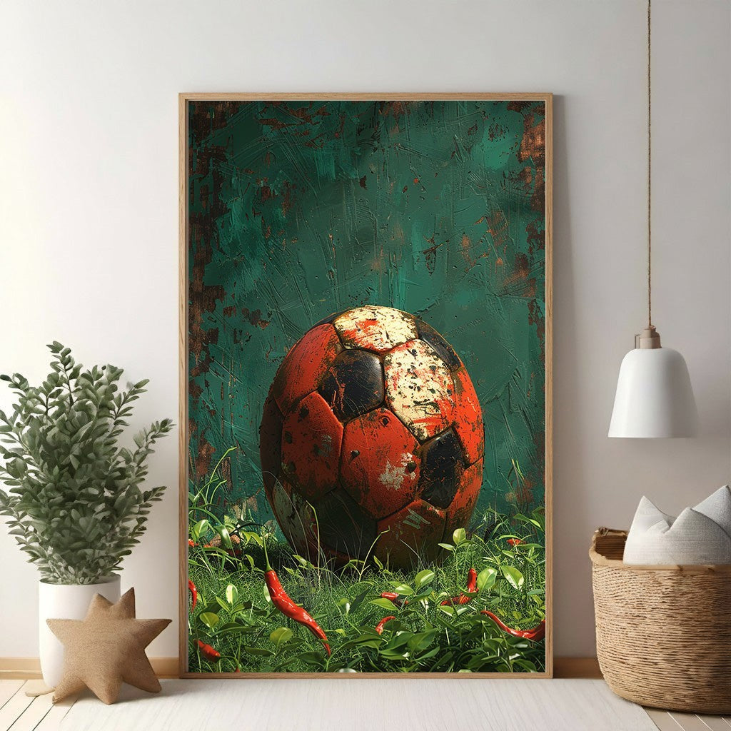 Vintage Soccer Ball With Chili Peppers