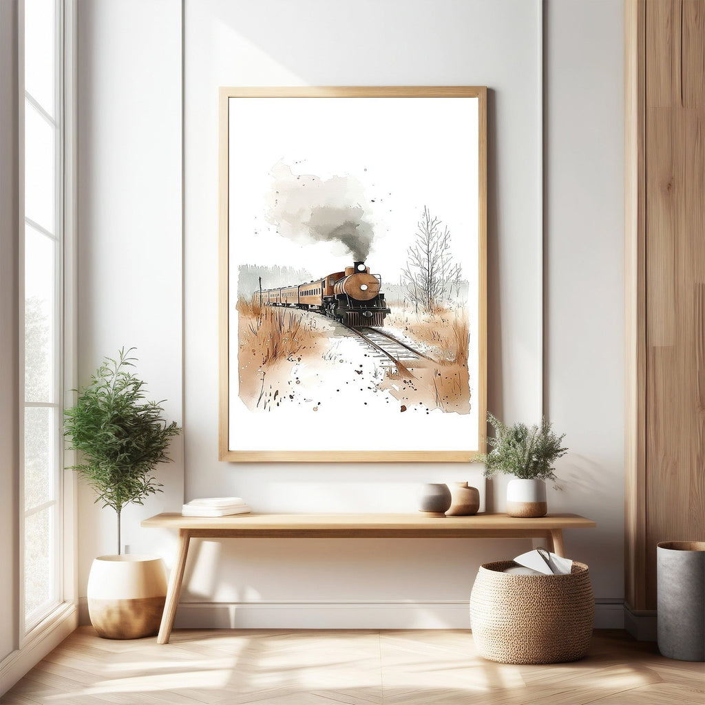 Vintage Train Watercolor Wall Art