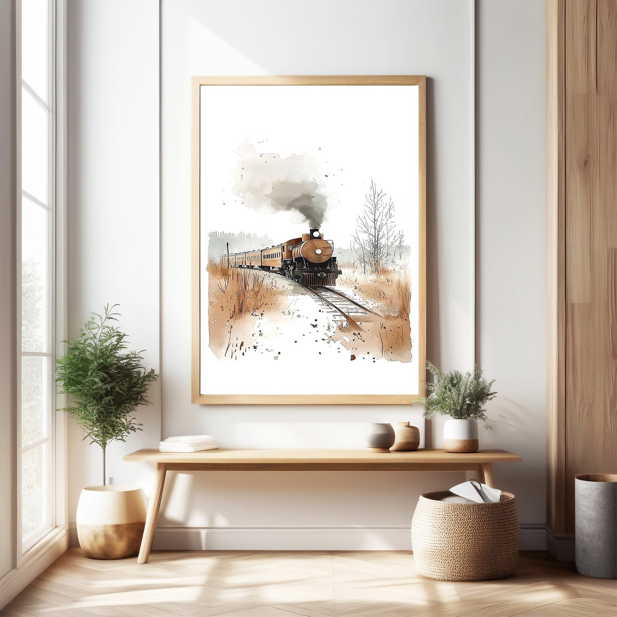 Vintage Train Watercolor Wall Art