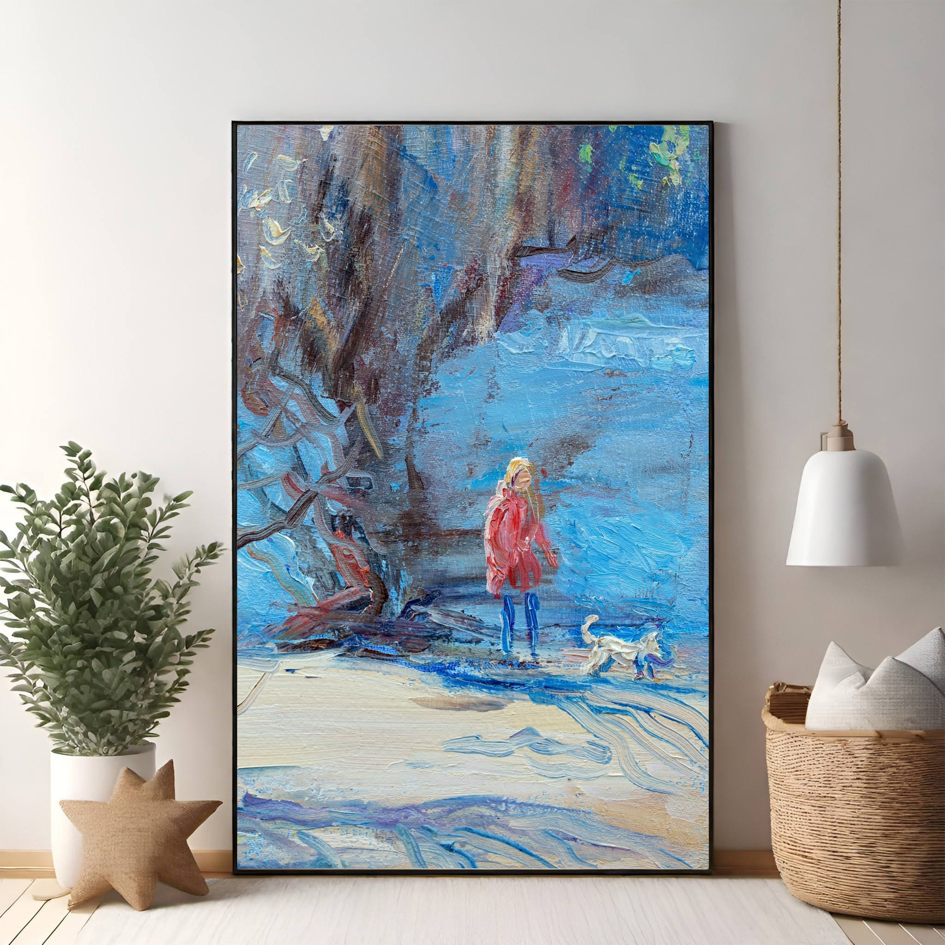 Winter Walk With Dog Impressionist Art