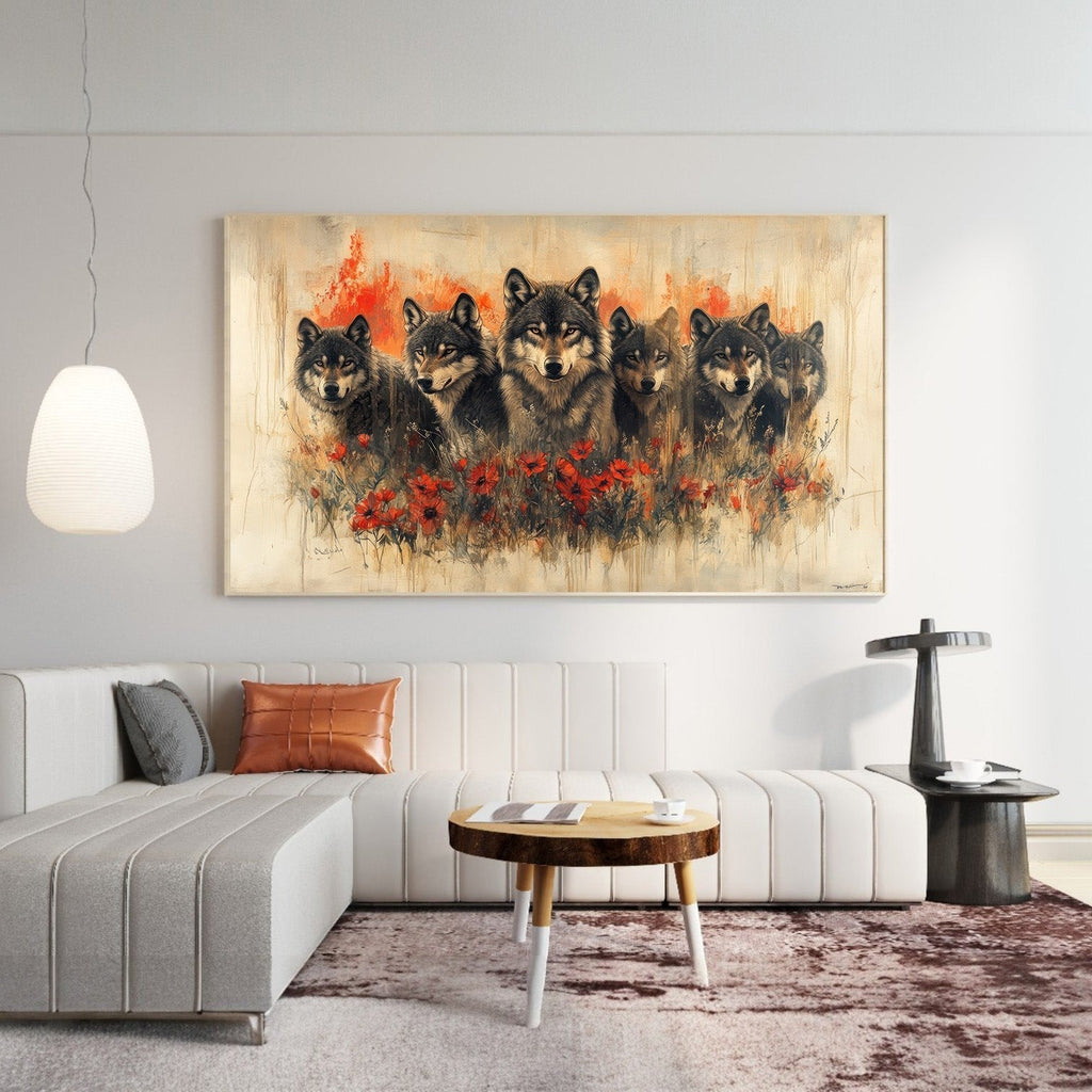 Wolf Pack In Field Of Poppies