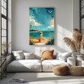 Woman With Suitcase On Beach Wall Art