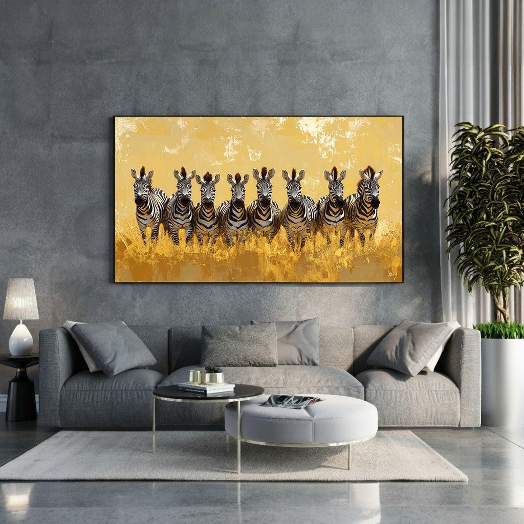 Zebras In Golden Field Wall Art
